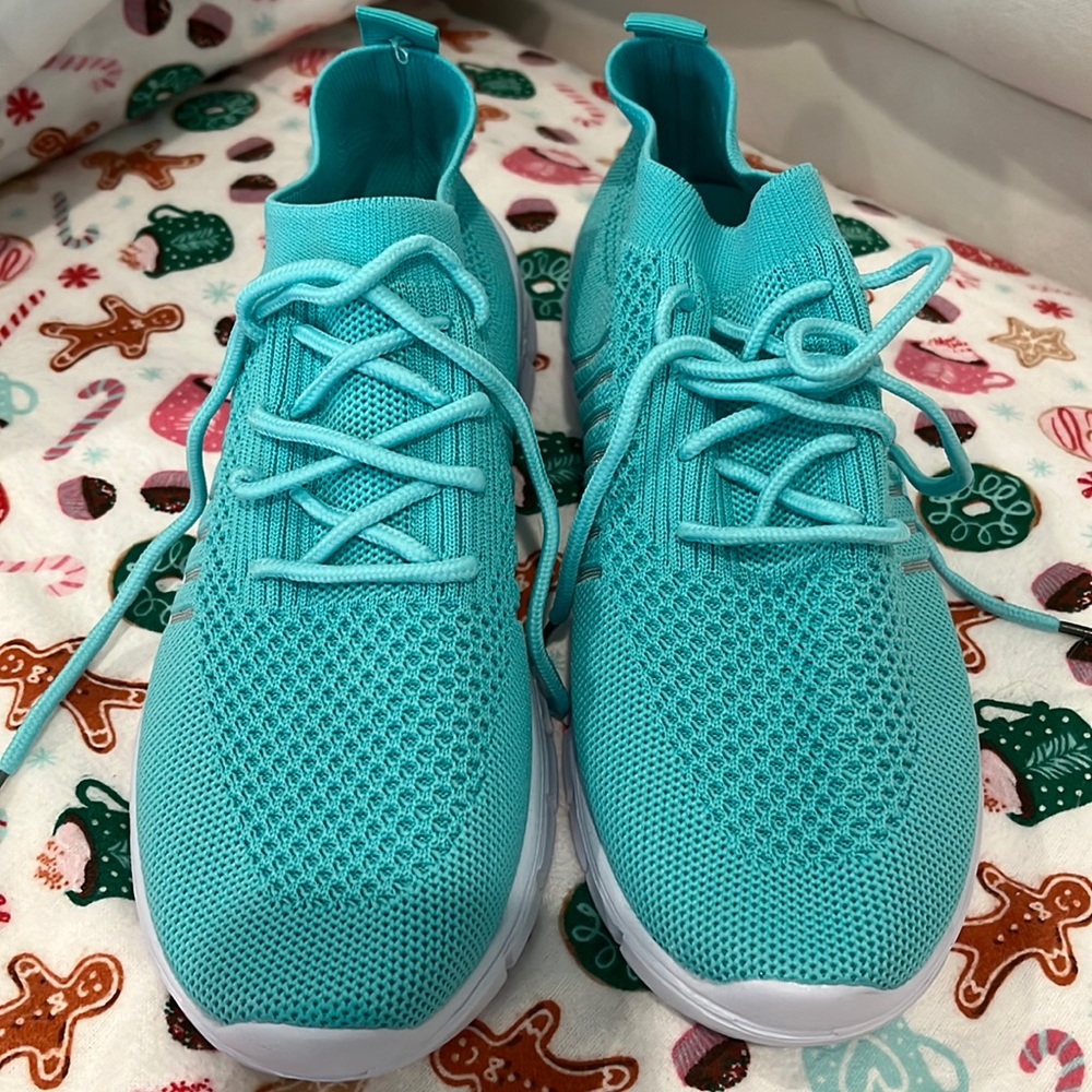 Size 7 1/2 Sky blue breathable mesh sneakers brand new from pure gem.co.